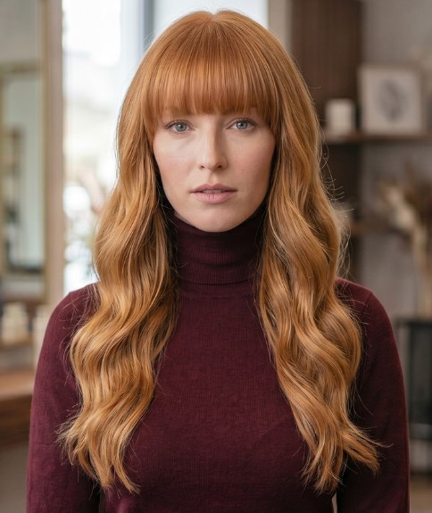 Cheveux roux tr&egrave;s longs et f&eacute;minins