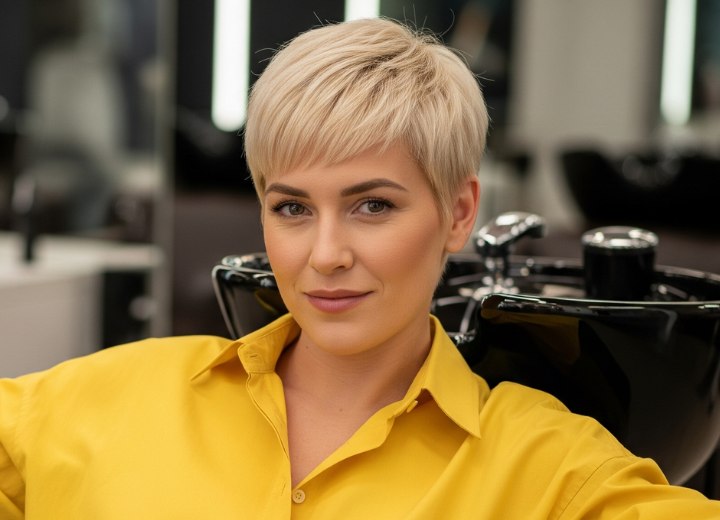 Coupe à la garçonne blond platine