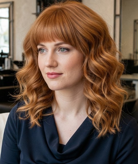 Cheveux longs jusqu&rsquo;aux clavicules avec des ondulations douces et romantiques