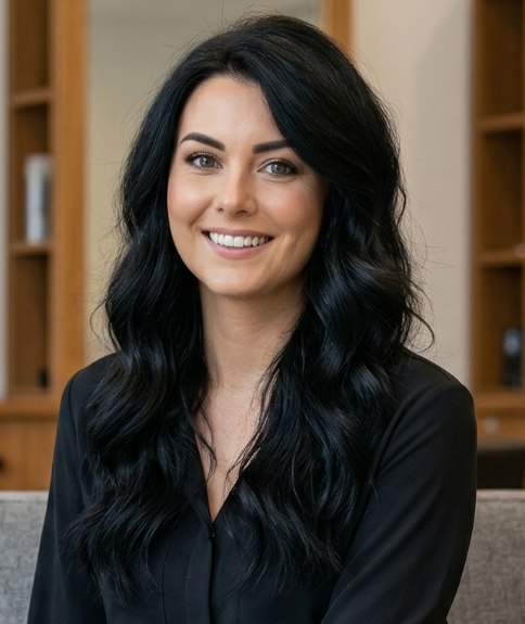 Cheveux longs bleu-noir avec des ondulations souples