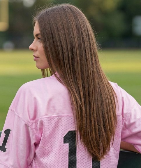 Femme aux longs cheveux lisses brun chocolat