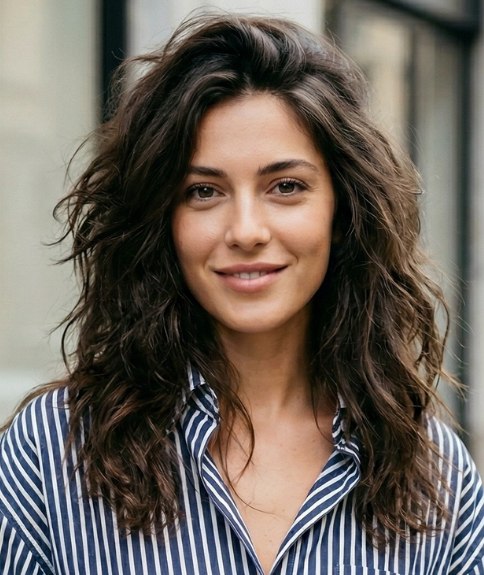 Cheveux fonc&eacute;s ondul&eacute;s avec des d&eacute;grad&eacute;s