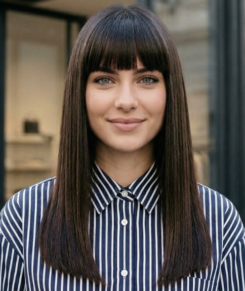 Cheveux longs fonc&eacute;s et brillants