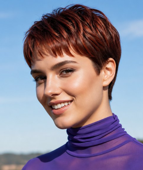 Cheveux courts chic acajou-rouge pour le printemps