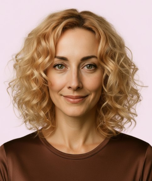 Coiffure mi-longue avec ondulations ébouriffées jusqu’aux épaules