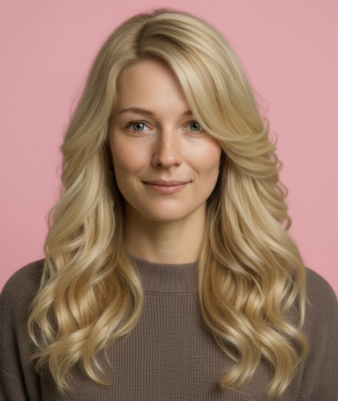 Cheveux longs romantiques avec boucles tombant sous les épaules