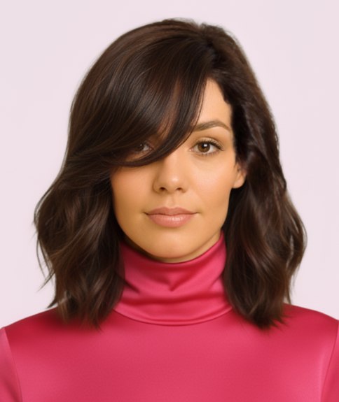 Coiffure mi-longue avec raie sur le côté