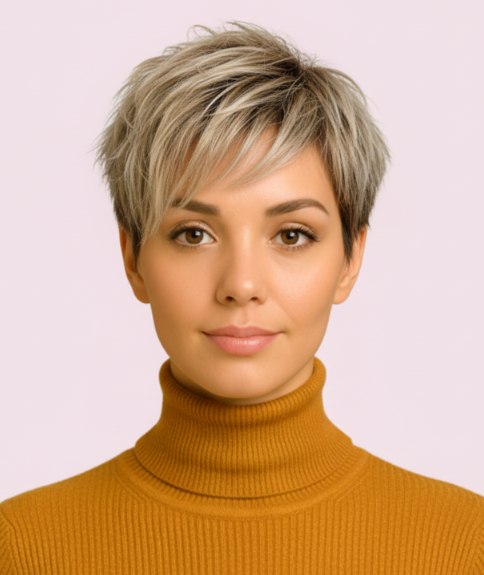 Coupe courte texturée et mèches blondes