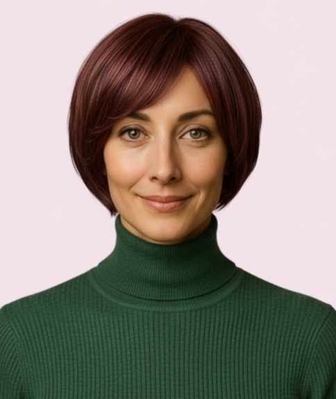 Carré avec frange balayée sur le côté et dégradé pour le mouvement