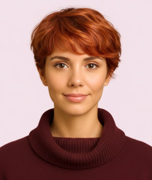 Coiffure courte bouclée arrivant au niveau des oreilles