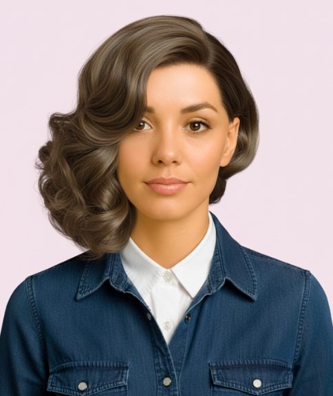 Coiffure vintage balayée sur le côté avec ondulations romantiques