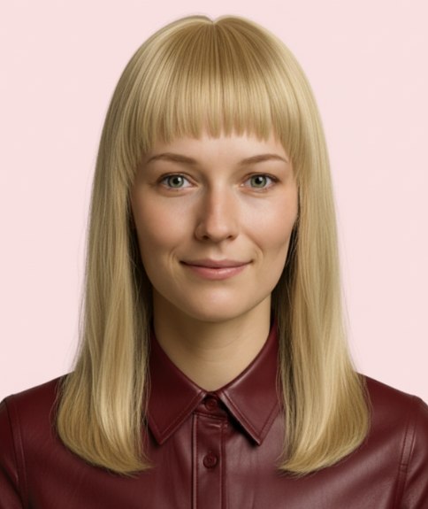 Coiffure longue et droite avec frange droite et dégradé interne