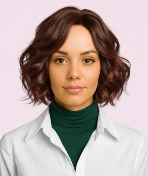 Carré brun chocolat à hauteur du menton avec boucles