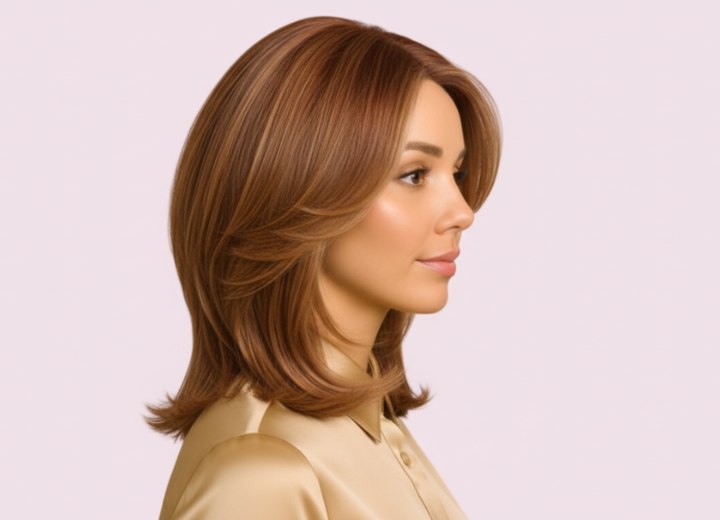 Cheveux effleurant les épaules avec rebond – Vue de côté