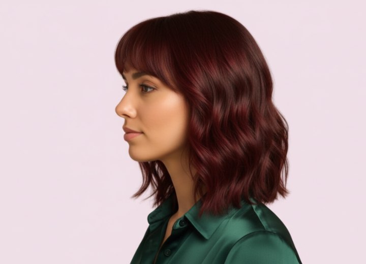 Carré longueur épaules pour cheveux ondulés – Vue de côté