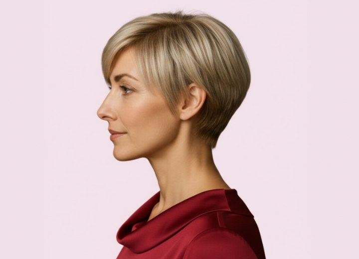 Cheveux courts à effet rajeunissant – Vue de côté