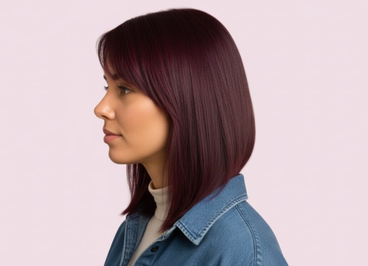 Cheveux lisses effleurant les épaules – Vue de côté