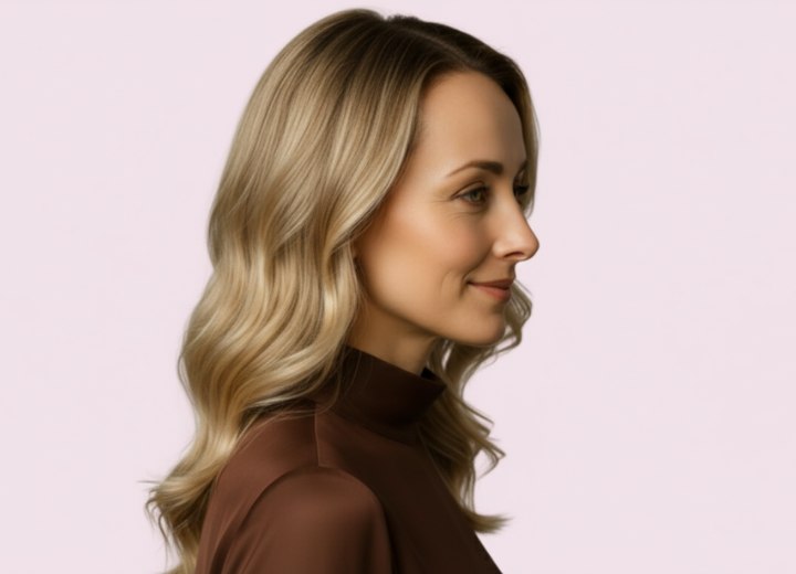 Cheveux longs avec ondulations naturelles – Vue de côté