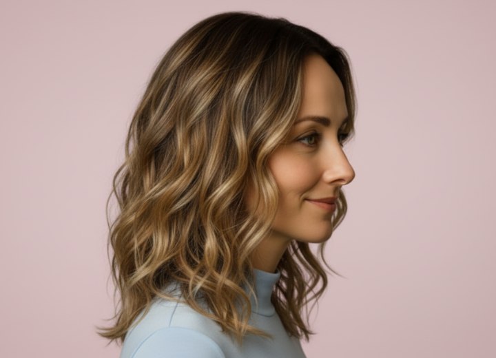 Cheveux juste sous les épaules à allure romantique – Vue de côté