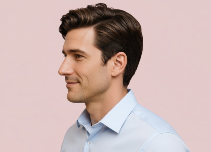 Cheveux courts avec une houppette pour hommes – Vue de côté