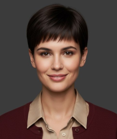 Coiffure courte avec frange audacieusement tr&egrave;s courte