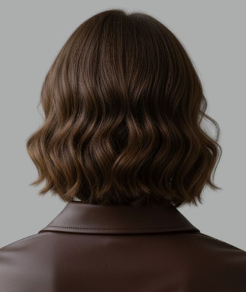 Coiffure mi-longue ondul&eacute;e &ndash; Vue de dos