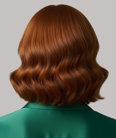 Carr&eacute; pour cheveux auburn ondul&eacute;s &ndash; Vue de dos