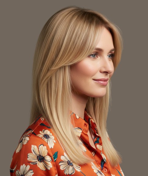 Coiffure blonde au-del&agrave; des &eacute;paules &ndash; Vue de profil