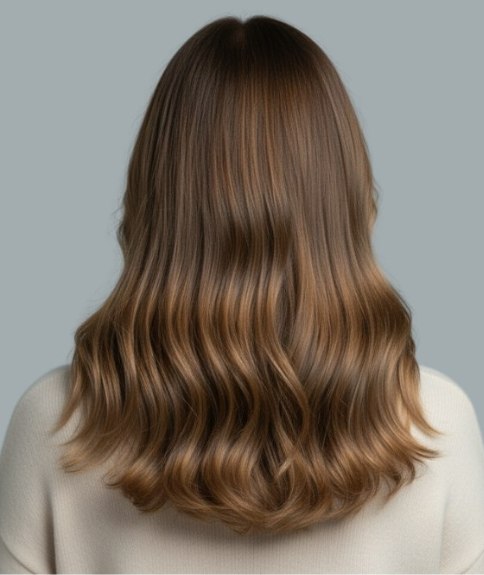 Cheveux longs bruns avec balayage &ndash; Vue de dos