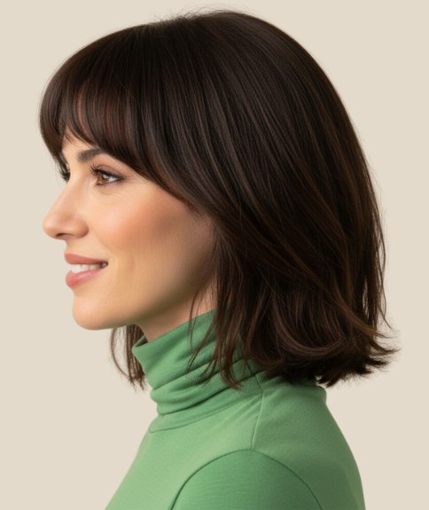 Carr&eacute; doux juste au-dessus des &eacute;paules &ndash; Vue de profil