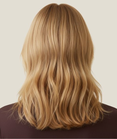 Cheveux blonds longs avec m&egrave;ches claires et fonc&eacute;es &ndash; Vue de dos