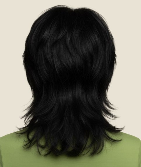 Vue de dos d&rsquo;une coupe mulet longue pour femme