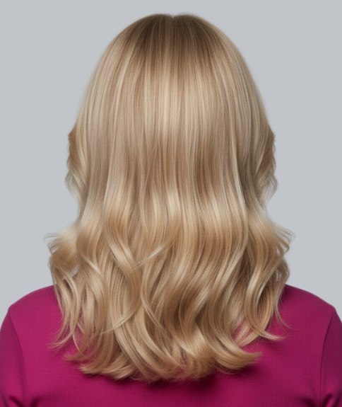 Blond multidimensionnel avec m&egrave;ches claires et fonc&eacute;es &ndash; Vue de dos