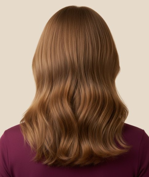 Cheveux longs bruns aux reflets caramel &ndash; Vue de dos