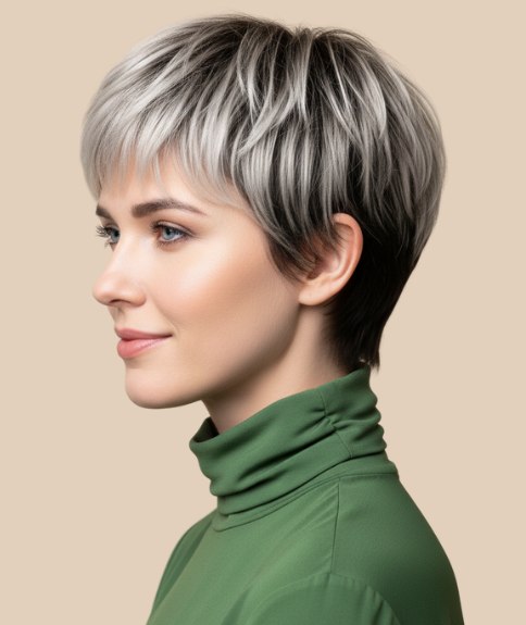 Coupe &agrave; la gar&ccedil;onne pour cheveux gris argent &ndash; Vue de profil