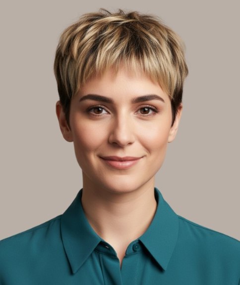 Coiffure courte f&eacute;minine avec frange et douceur