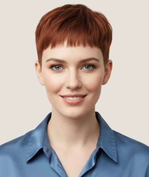 Coiffure tr&egrave;s courte avec micro-frange