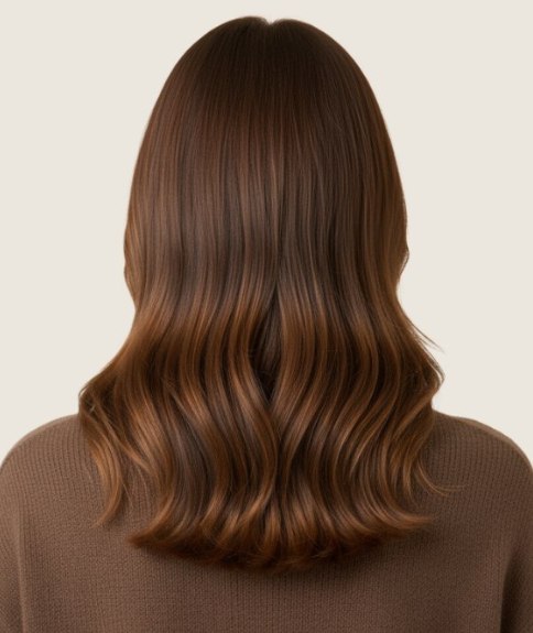 Cheveux longs bruns avec balayage &ndash; Vue de dos