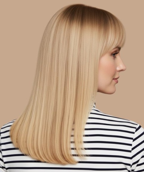 Cheveux longs blonds aux reflets dor&eacute;s &ndash; Vue de dos