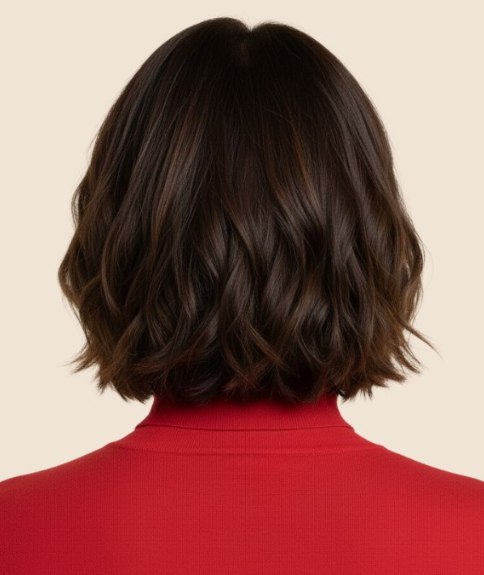 Cheveux bruns m&eacute;ch&eacute;s coup&eacute;s en carr&eacute; &ndash; Vue de dos